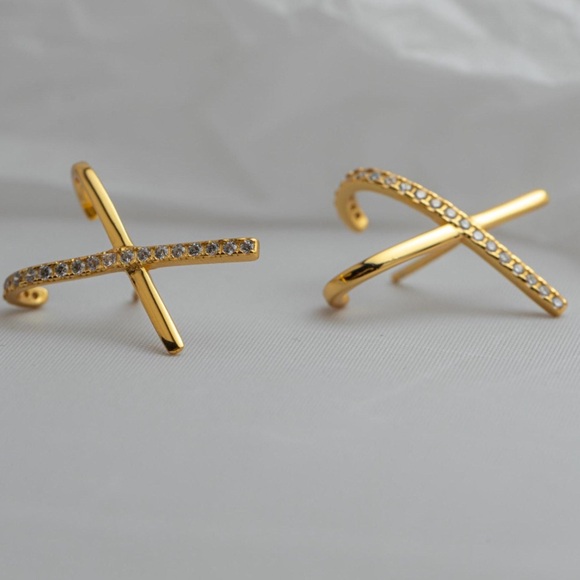 Charter Club 925 Sterling Silver X Crossover Crystal Hoop Earrings - Picture 5 of 5